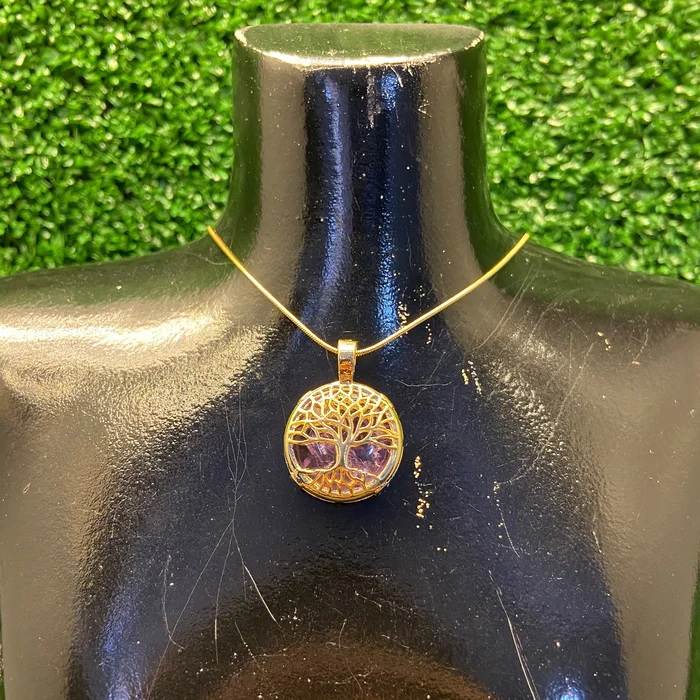 Pingente Árvore da Vida Redondo Dourado com Pedra Natural (big)