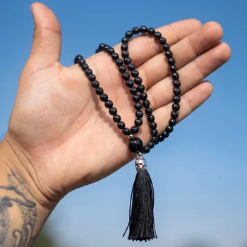 Japamala de Obsidiana Negra – 108 Contas de 6mm Proteção, Força Interior e Limpeza Energética