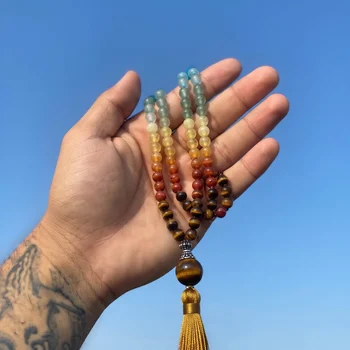 Japamala de Olho de Tigre com 7 Chakras – 108 Contas de 6mm12