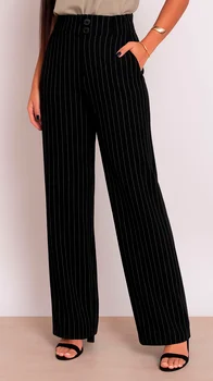 calca pantalona risca de giz social feminina