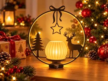 Decoração Natalina Luminária Vela Led Rena, Estrela, Árvore, Laço, Circular