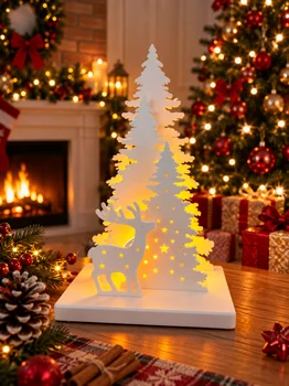 Decoração Natalina Luminária Vela Led Enfeite para Mesa Minimalista Rena, Pinheiros (2)