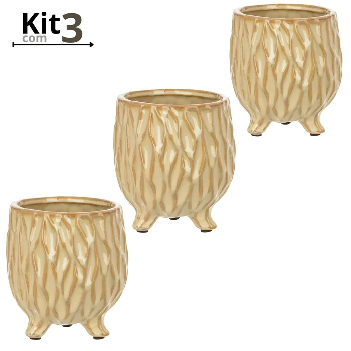 Kit 3 Vaso Em Cerâmica Com Pé Fendi 13,5Cm (big)