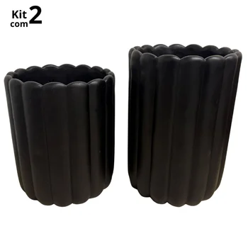 Kit 2 cachepot Preto Em Cimento (normal)