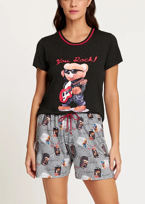 Recco Pijama Curto de Viscose Stretch e Digital Feminino Rock (0)