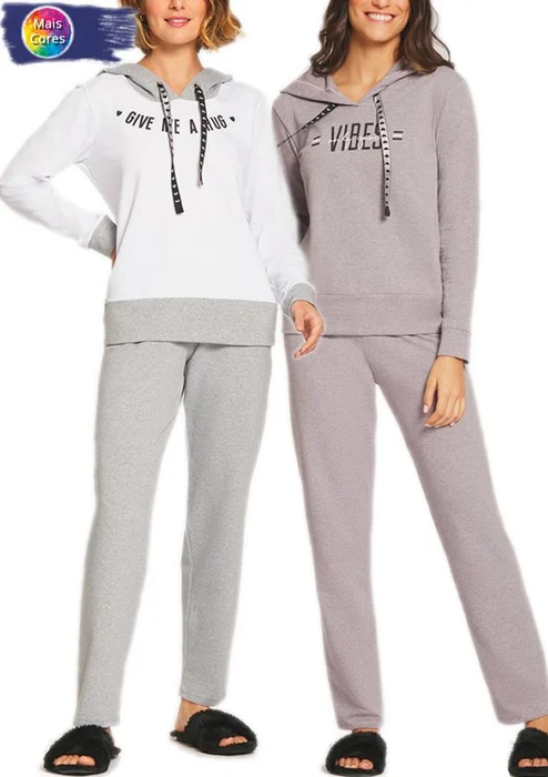 Recco Pijama Feminino Longo Moletinho Flanelado com Elastano Hug Vibes (0)
