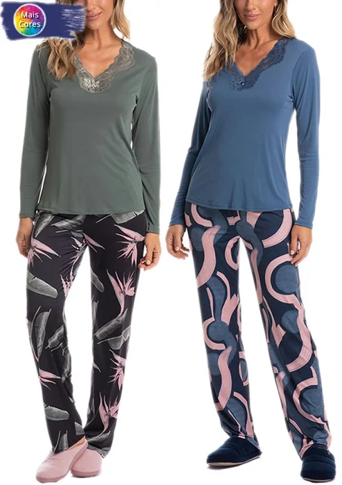 Daniela Tombini Pijama Longo Renda Olga Abstratas Liganete (0)
