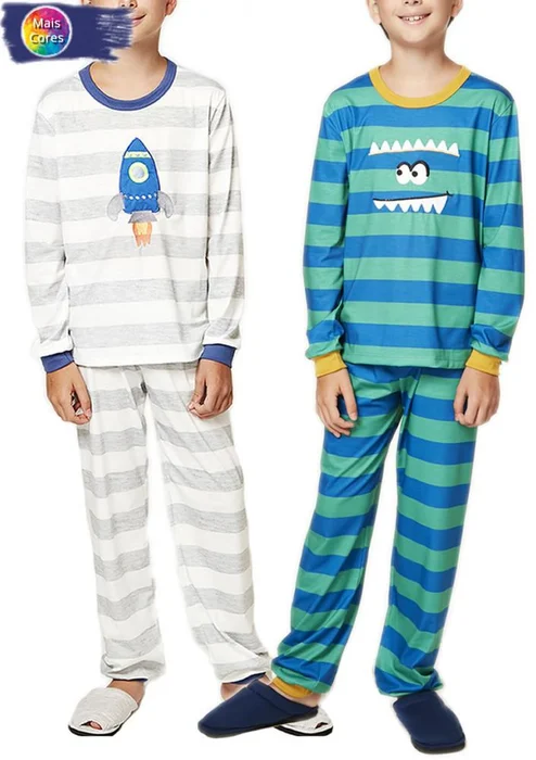 Lua Cheia Pijama Infantil Listrado Malha Light (0)