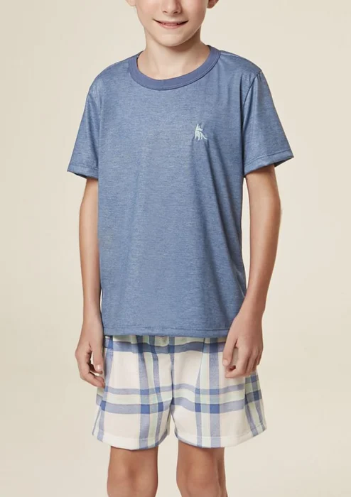 Lua Cheia Pijama Infantil Camiseta Malha PV Jeans com Short Xadrez Família (0)