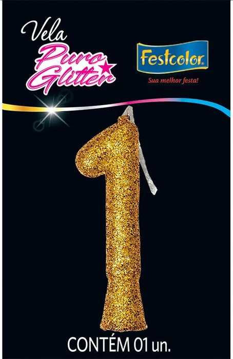 Vela Puro Glitter Dourada Nº1 Festcolor