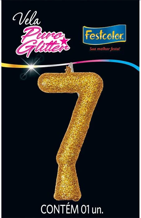 Vela Puro Glitter Dourada Nº7 Festcolor